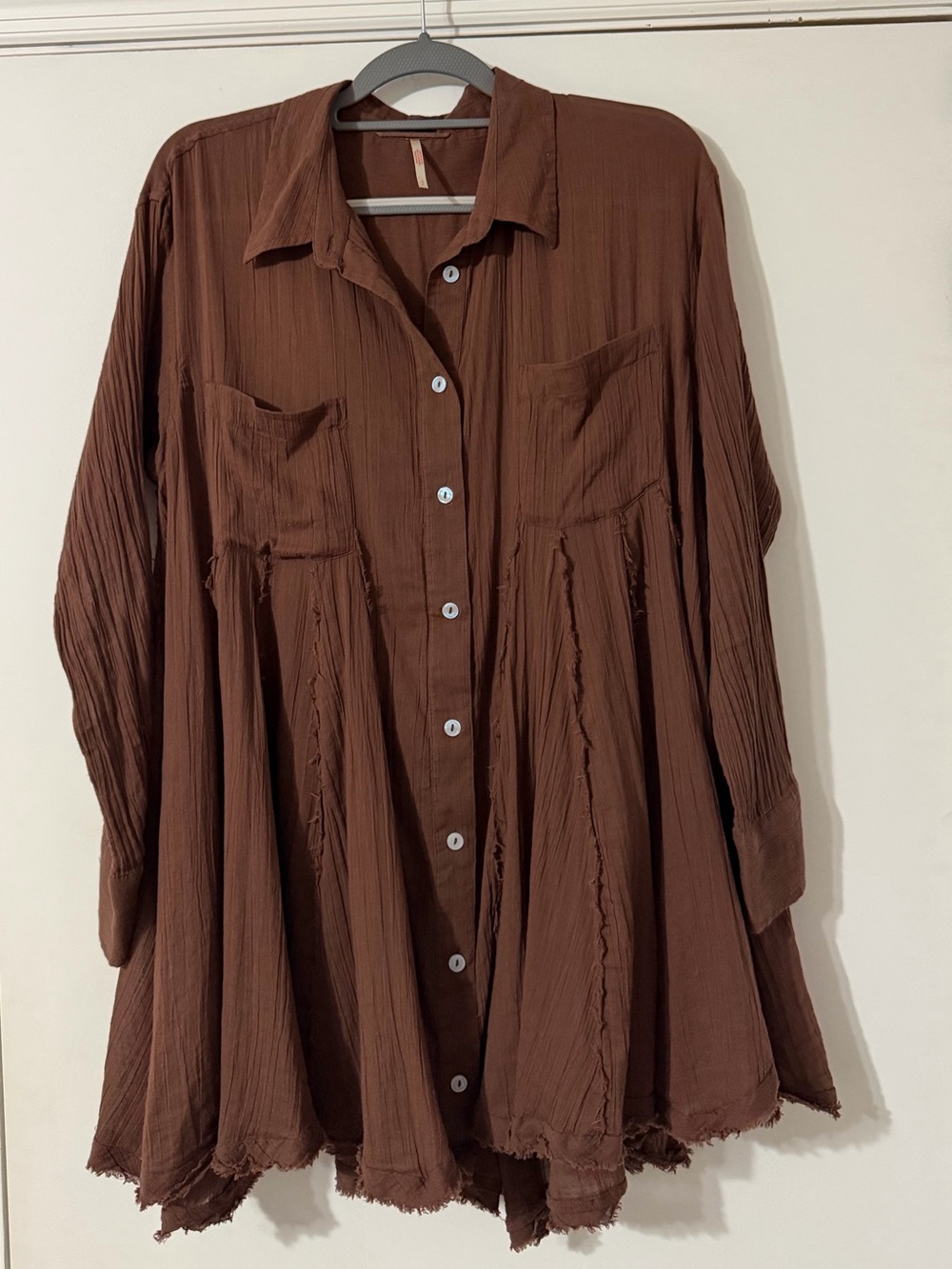 Free People Mini Shirt Dress Brown Button Down Small Boho Gauze